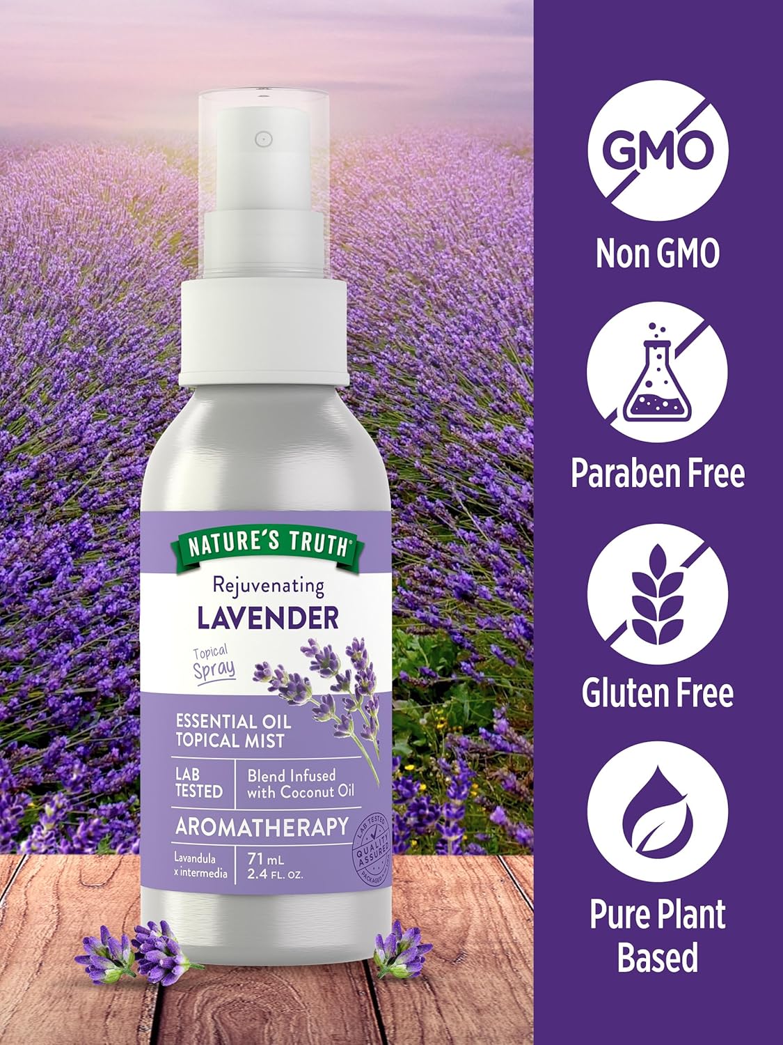 Nature's Truth Lavender Essential Oil Spray | 2.4 fl oz | for Room Aroma Mist, Topical Use, & Yoga